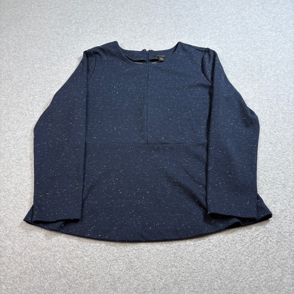 Ann Taylor Shirt Woman Medium Blue Speckled Peplum Office Preppy Heritage Capsul